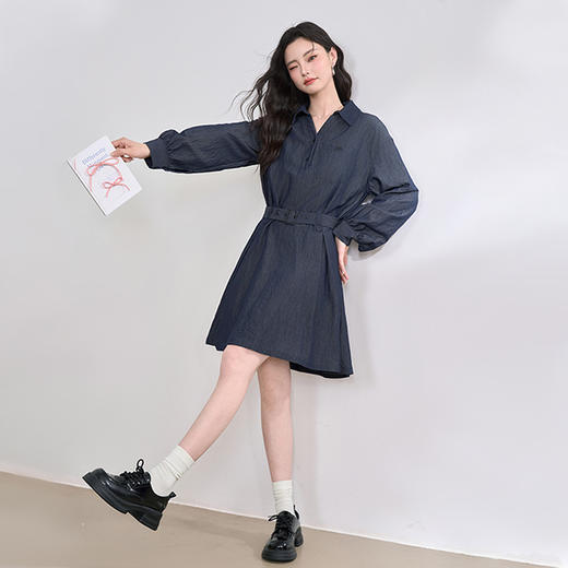 韩系复古高级感通勤气质衬衫裙女长袖连衣裙配腰带V0250139 商品图1