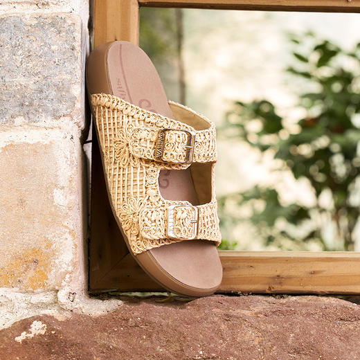 预售|Safiya/索菲娅2025复古拉菲草编织轻便休闲外穿舒适勃肯一字拖SFD2110360/SFD1110M60 商品图3