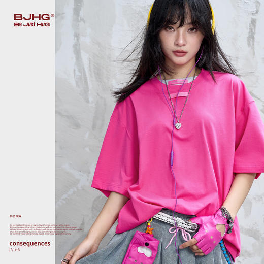 BJHG不计后果 基础款撞色短袖t恤女2025新款抗菌凉感防晒功能半袖 商品图4