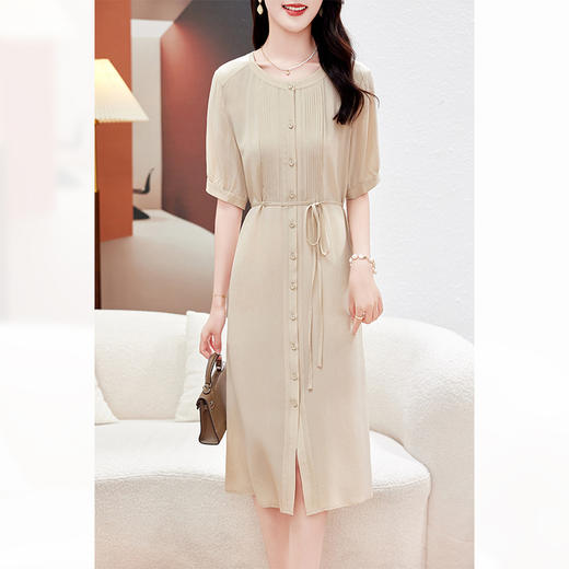 KQ-P09068气质夏装真丝连衣裙2025新款大码女装洋气质纯色减龄遮肚裙子 商品图1