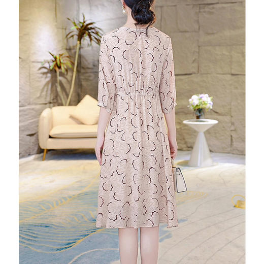 KQ-TP09056双绉真丝连衣裙2025新夏季中袖印花收腰系带碎花桑蚕丝中长款裙子 商品图2