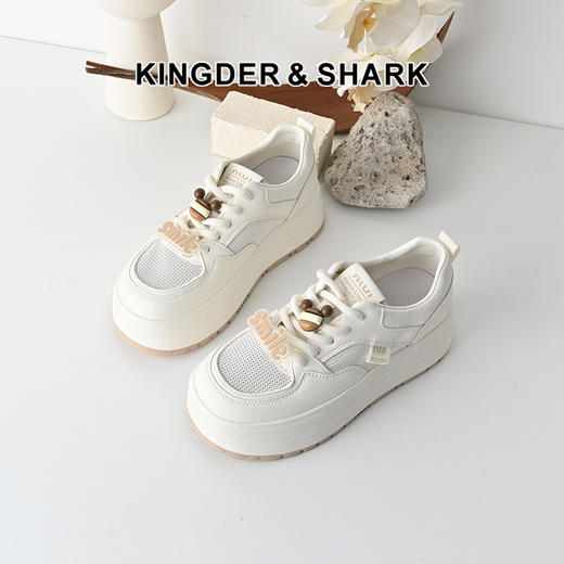 经典鲨2025年夏季款百搭圆头舒适厚底显高通勤透气小白鞋女KW279-529101 商品图0