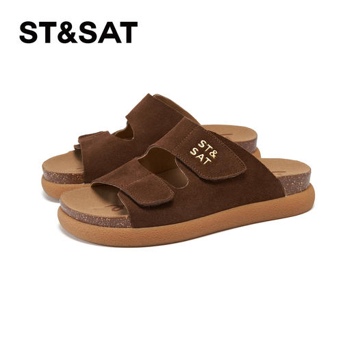 【牛反绒】星期六复古褐棕魔术贴外穿凉拖SSD2110390 商品图7