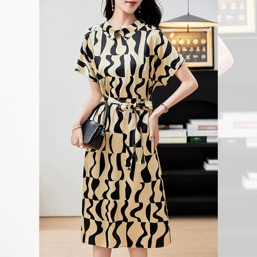 KQ-PZ09160   19姆米重磅弹力缎短袖连衣裙女2025夏季法式优雅气质收腰显瘦裙子 商品图2