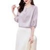 KQ-90628真丝法式小众OL上衣女20235夏五分袖宽松缎面衬衫桑蚕丝圆领小衫 商品缩略图4