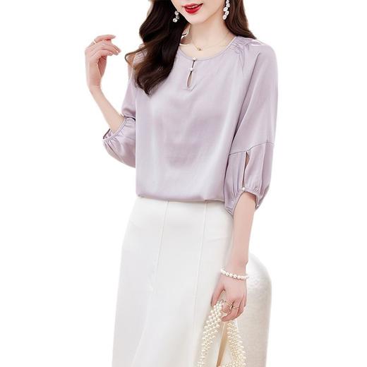 KQ-90628真丝法式小众OL上衣女20235夏五分袖宽松缎面衬衫桑蚕丝圆领小衫 商品图4
