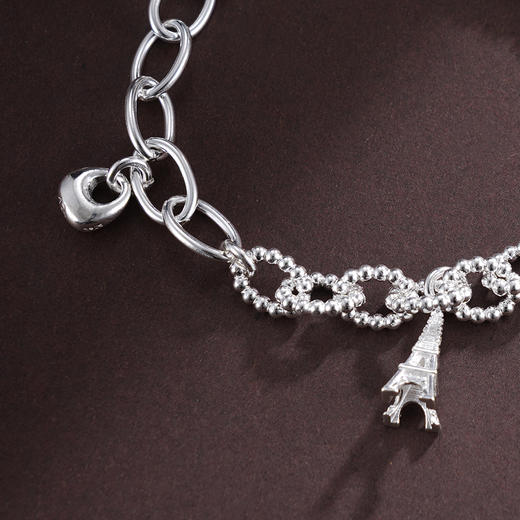 子佩集S925银【浪漫之约】手串【TSB0001-48】纯银手链蝴蝶结埃菲尔塔爱心钥匙铃铛可响钱串腰缠万贯盘缠盘缠2503 商品图4