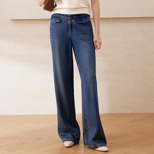 EITIE爱特爱莱赛尔直筒显瘦复古高腰阔腿牛仔裤2025年夏季新款B2505612 商品图2