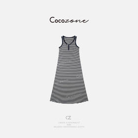 COCO ZONE 刘一一 条纹设计感圆领撞色无袖背心连衣裙ACD2A0240