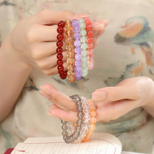 周大生玛瑙玉髓水晶手串手链紫水晶DIY超七串珠生日礼物送女友 商品图4