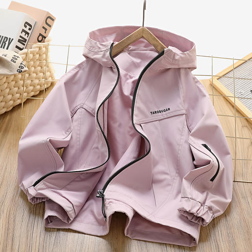 自营（香芋糖）-2025新款春装防风薄款休闲外套亲子冲锋衣成人儿童纯色连帽 商品图3