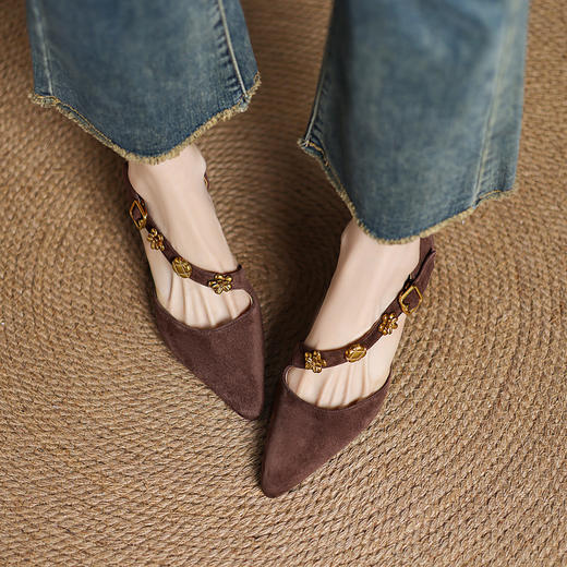 【预售5天】6cm复古风尖头金属一字扣包头高跟鞋时尚百搭通勤中空凉鞋JLY&18-628 商品图2