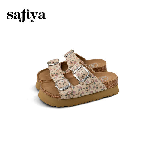 Safiya/索菲娅2025一脚蹬轻便厚底印花复古双扣带露趾勃肯凉拖 SFD2110156 商品图7