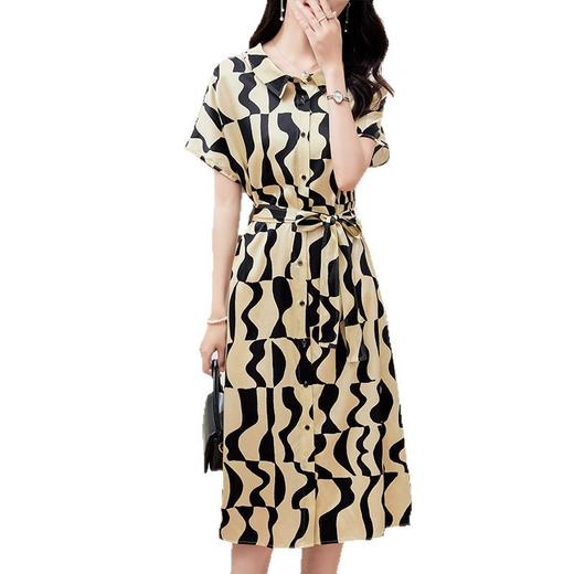 KQ-PZ09160   19姆米重磅弹力缎短袖连衣裙女2025夏季法式优雅气质收腰显瘦裙子 商品图4