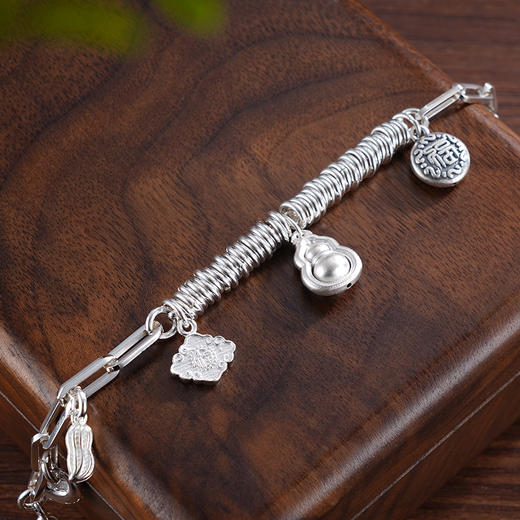 子佩集S925银【福华凝萃】手串【TSB0001-47】纯银手链葫芦福字花生铃兰铃铛可响钱串腰缠万贯盘缠盘缠2503 商品图2