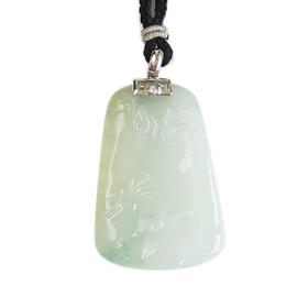 【天然正品】AU750收藏级白金镶钻镶天然细腻无纹裂冰种山水平安无事牌翡翠吊坠项链60.8*35.1*5.9MM（皆取最大值）女士现售价：11800！080425AH64