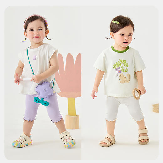 迷你巴拉女宝打底裤夏高弹柔软裤子莫代尔甜美罗纹七分裤 商品图2