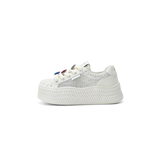 经典鲨2025年夏季款牛皮革贝壳头厚底显高系带透气休闲鞋女KW142-529091 商品图4