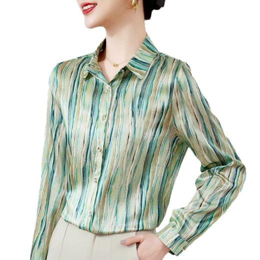 KQ-28506弹力缎重磅真丝衬衫女长袖2025年春装新款时尚品牌桑蚕丝印花上衣 商品图4