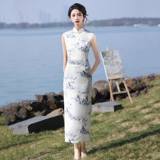 夏季青花瓷无袖新中式长款改良旗袍2025新款少女复古修身日常可穿旗袍ZA&WZY9345 商品图4