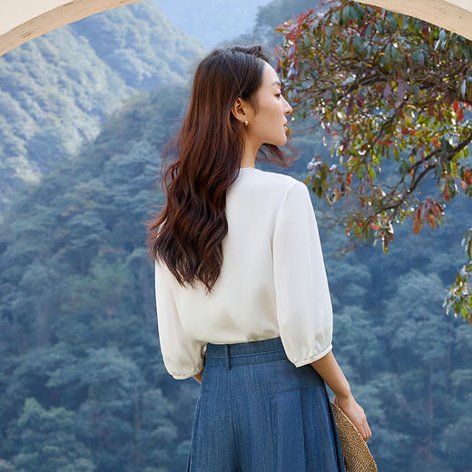 玳莎重磅真丝翻领衬衫女2025年夏季新款22姆米桑蚕丝七分袖上衣  FB31302 商品图2