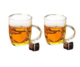 买一送一 加厚大容量玻璃杯带把泡茶杯棋盘纹啤酒杯 A-4238