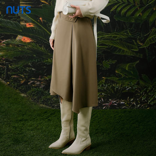 NUTS春秋季新款复古通勤高腰显瘦不规则中长款半身裙女411061012 商品图2