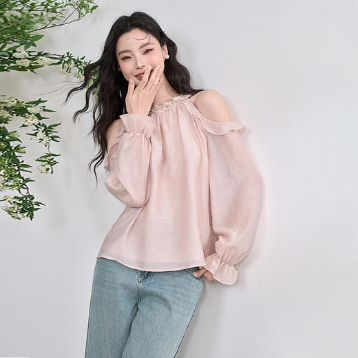 气质优雅莱赛尔露肩重工立体花边领口衬衫女衬衣V0450100 商品图3