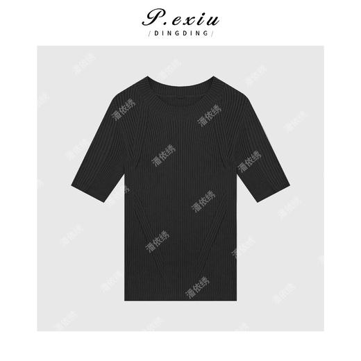 03-4潘依绣丁丁宠粉天丝坑条舒适修身显瘦针织短袖上衣 ZZ0216 商品图2