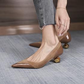 【预售5天】气质浅口复古尖头异形跟单鞋女空气棉舒适透气百搭高跟鞋MBJR&1599-7