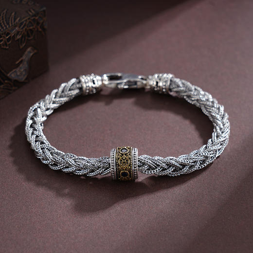 子佩集S925银【古韵绅华】手链【YFSL013】纯银仿古金珠转运交织镀金2503 商品图7