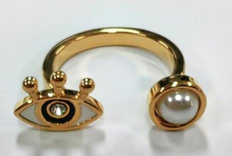 （文创）NNF-手工16K镀金萌萌眼珍珠不对称开口戒指(ED08104) 商品图0