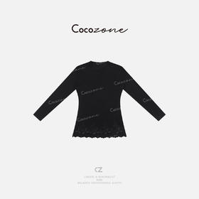 COCO ZONE刘一一【100棉】圆领显瘦蕾丝花边长袖T恤 CD1A0646