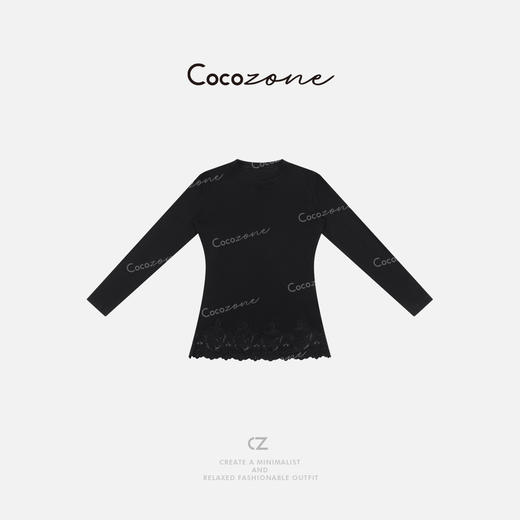 COCO ZONE刘一一【100棉】圆领显瘦蕾丝花边长袖T恤 CD1A0646 商品图0