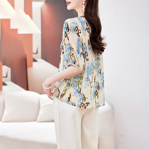 KQ-506013真丝衬衫女士夏季宽松短袖上衣新款小个子碎花小衫桑蚕丝上衣 商品图3