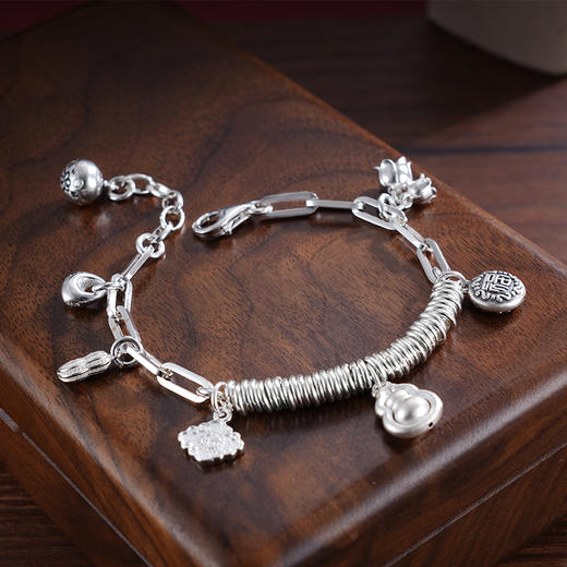 子佩集S925银【福华凝萃】手串【TSB0001-47】纯银手链葫芦福字花生铃兰铃铛可响钱串腰缠万贯盘缠盘缠2503 商品图5