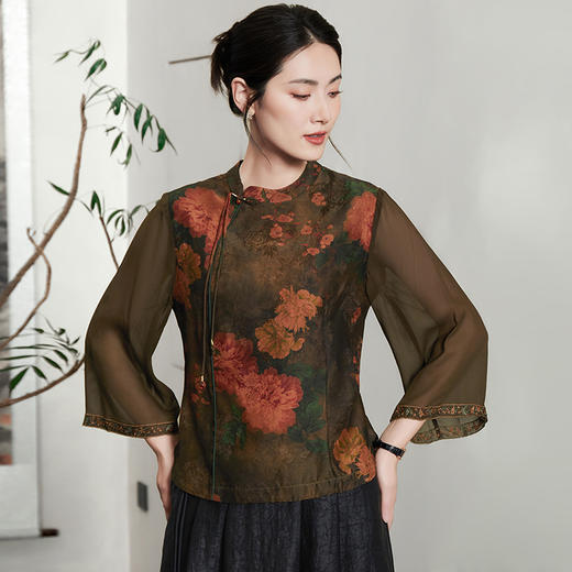 KQ-54828+54827气质夏装衬衫女唐装中国风套裙真丝两件套装 商品图2