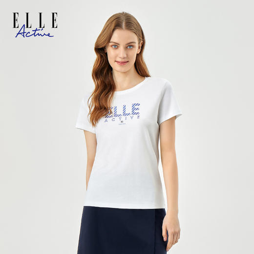 ELLE Active夏新款舒适亲肤经典字母针织短袖T恤女修身版上衣 商品图2
