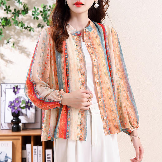 云锦丝彩条防晒洋气薄款开衫外搭减龄显瘦衬衣K 商品图2