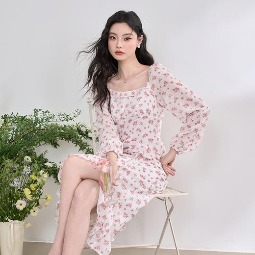 纯欲温柔法式连衣裙女2023春新款开叉荷叶边初恋裙子女春装V0630239 商品图2