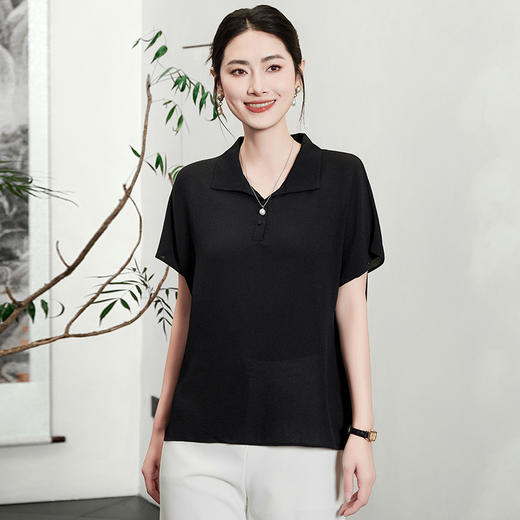 KQ-54832真丝短袖女装t恤夏季2025小个子港风短款polo上衣.桑蚕丝衬衫时尚 商品图3