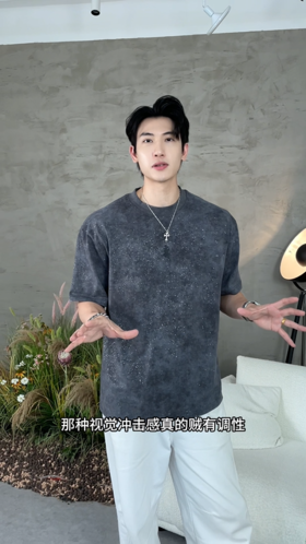 夏季高级感新款美式扎染满天星圆领短袖T恤小众痞帅印花百搭上衣