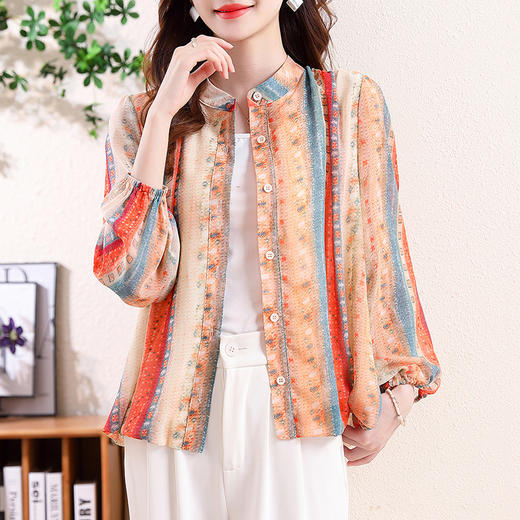 云锦丝彩条防晒洋气薄款开衫外搭减龄显瘦衬衣K 商品图1