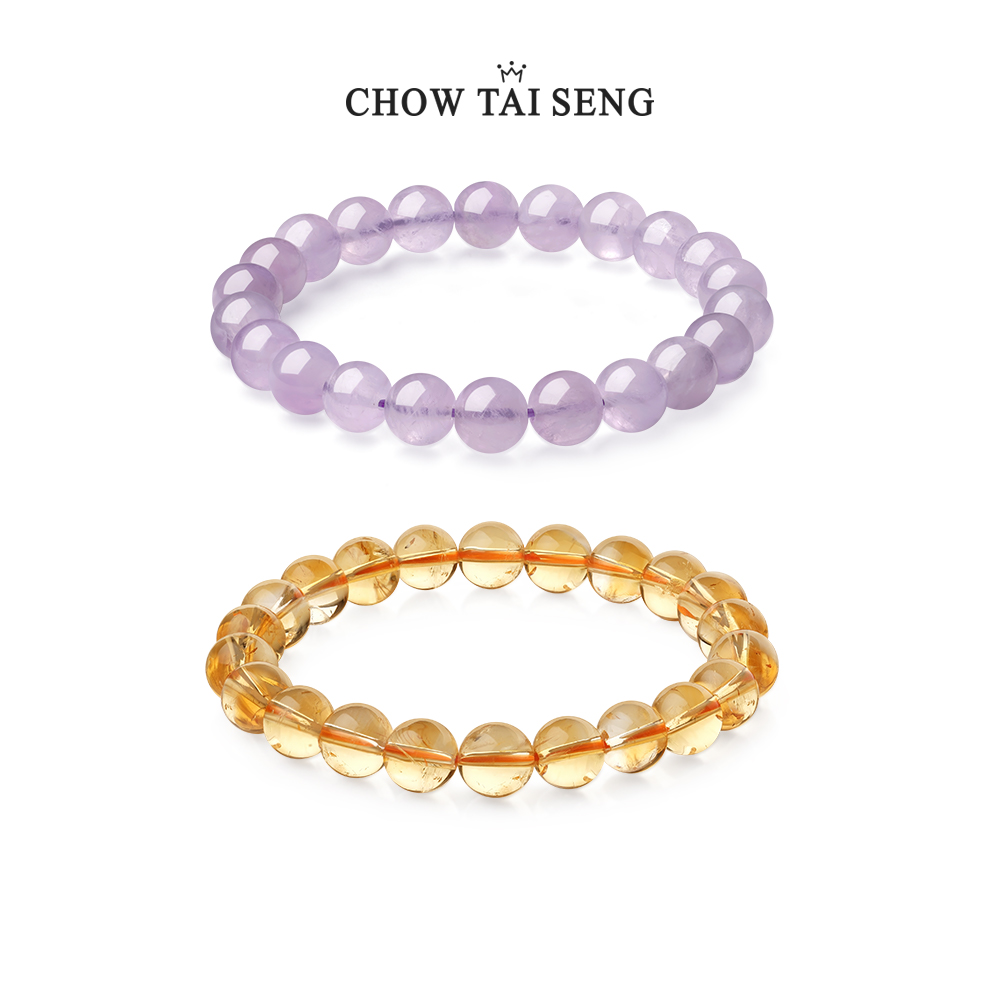 周大生玛瑙玉髓水晶手串手链紫水晶DIY超七串珠生日礼物送女友