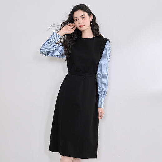 设计感拼接假两件衬衫针织卫衣裙女连衣裙配腰带V0350177 商品图3
