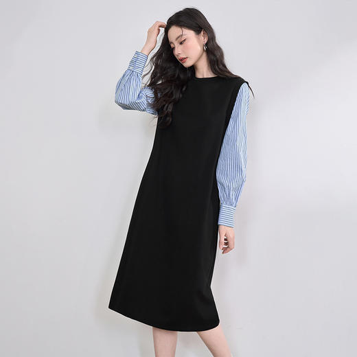 设计感拼接假两件衬衫针织卫衣裙女连衣裙配腰带V0350177 商品图4
