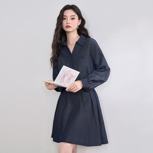 韩系复古高级感通勤气质衬衫裙女长袖连衣裙配腰带V0250139 商品图4