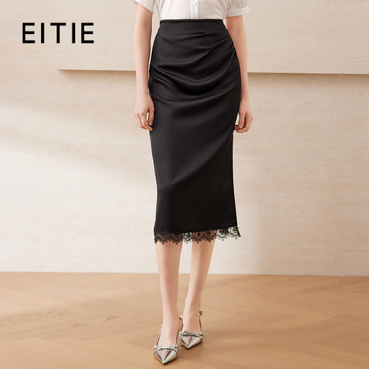 EITIE爱特爱气质百搭高腰开叉裙摆蕾丝花边半身裙2025年夏季新款B2506614 商品图0