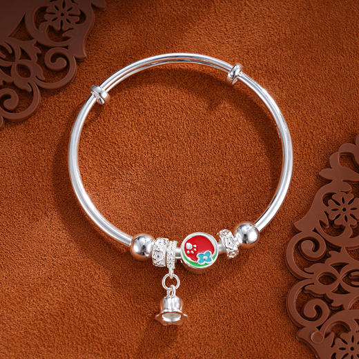 子佩集S999银【向阳而生】童镯【WT000283】纯银儿童太阳花朵铃铛2503 商品图1