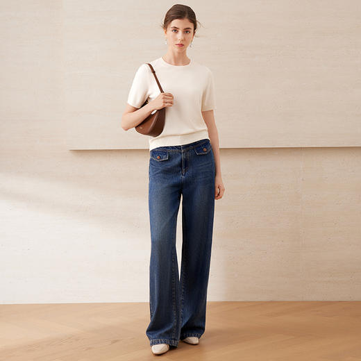 EITIE爱特爱莱赛尔直筒显瘦复古高腰阔腿牛仔裤2025年夏季新款B2505612 商品图3
